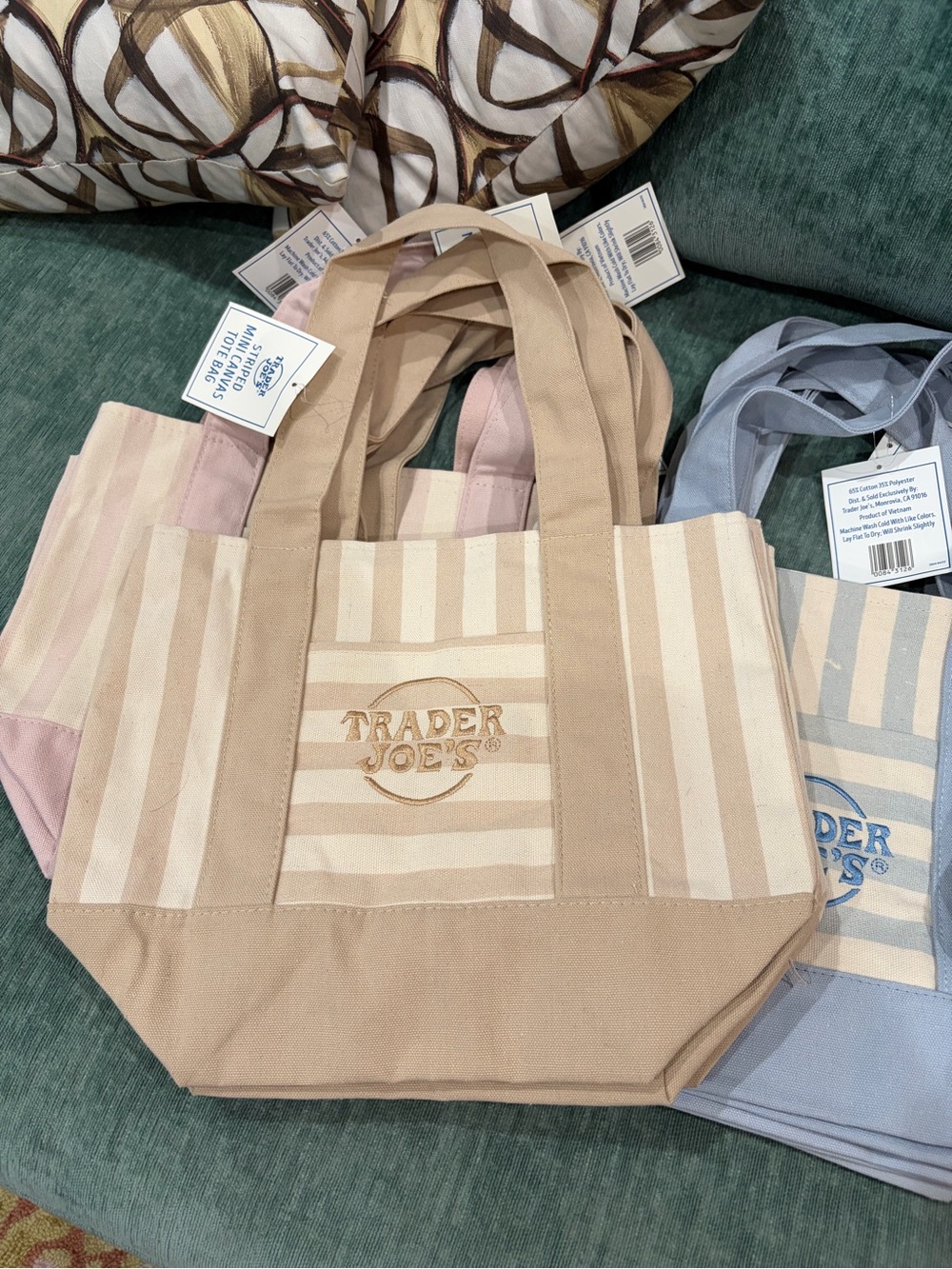 Trader Joe's Pastel Blue Striped Canvas Tote - Picture 6 of 6